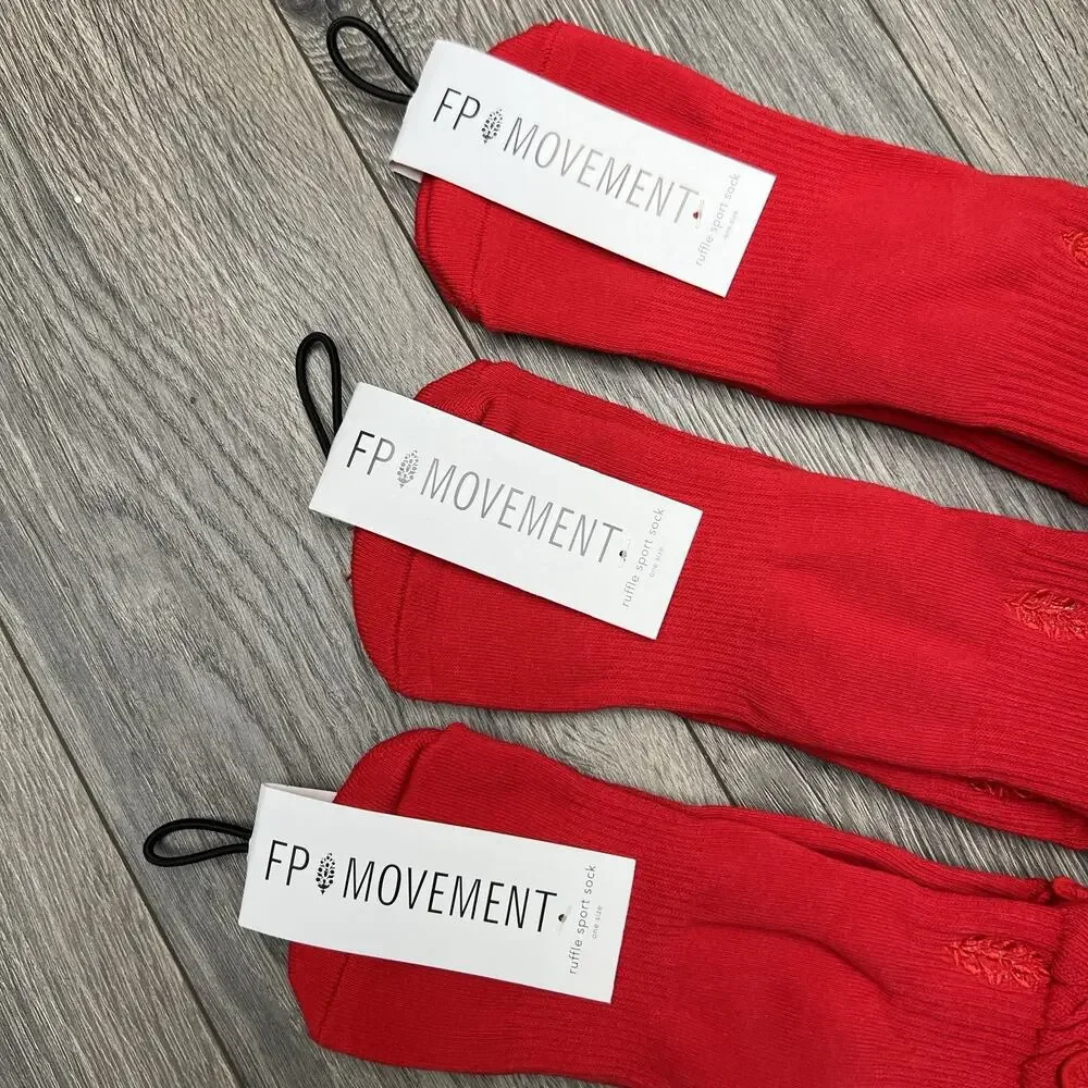 3 Pack Free People Movement Red Ruffle Sport Socks Winterberry $18